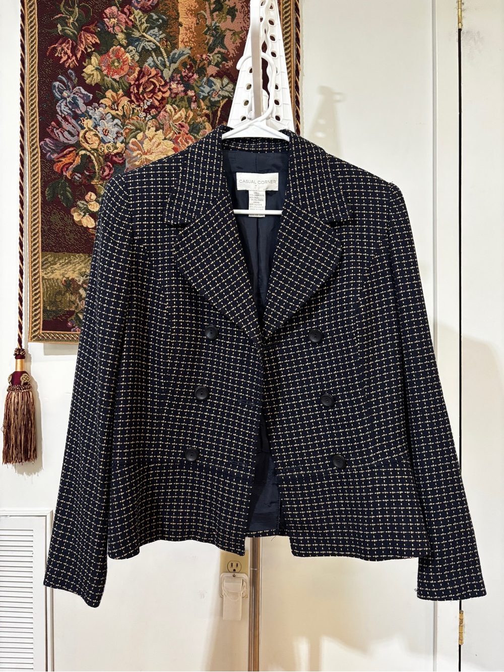 Casual Corner Wool Silk Tweed Double Breasted Blazer Size 6 Made Italy
